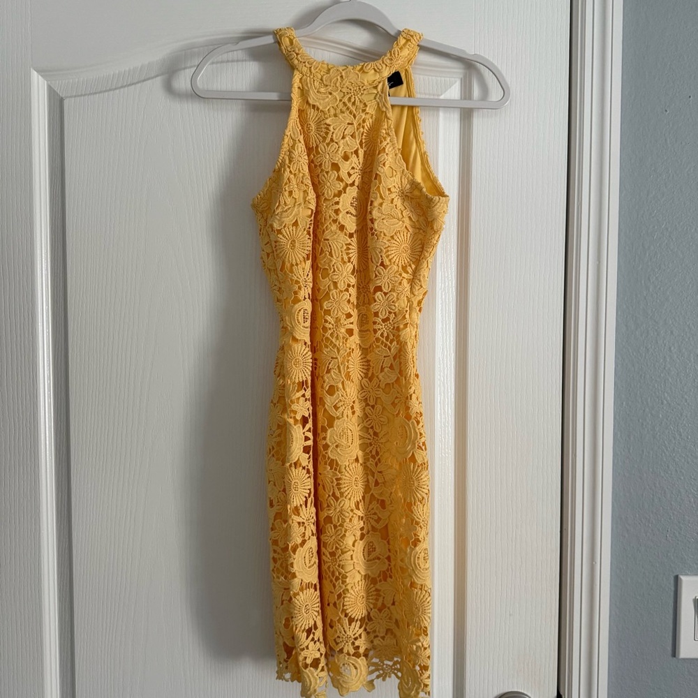 Lulus Love Poem Yellow Lace Mini Dress